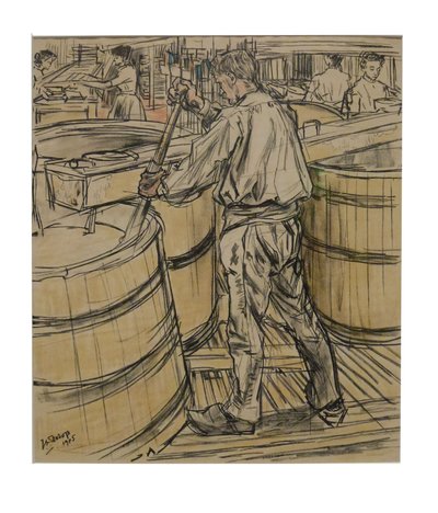 Roerkuip, One of the 12 Lithographs Toorop Made About Candle Manufacturing by Jan Toorop